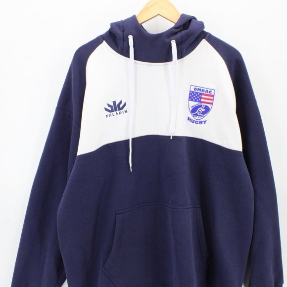 Paladin Hoodie Sweatshirt Mens Navy Blue Pullover Ombac Rugby Logo Cotton XL - Picture 3 of 10